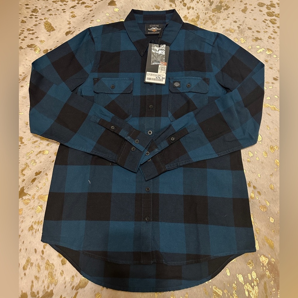 Harley-Davidson Black and Teal Checkered Shirt